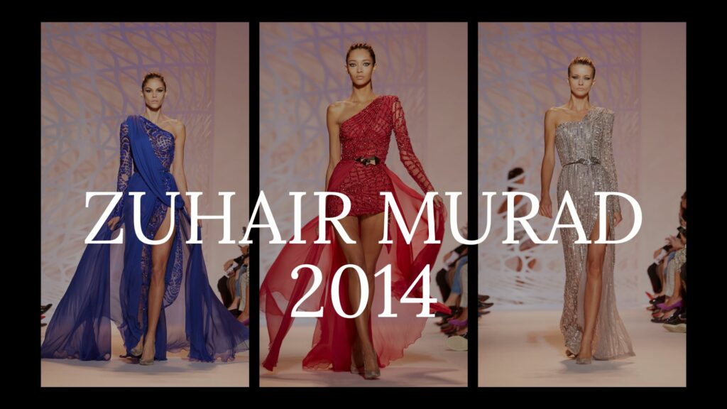 Three models on the runway showcasing Zuhair Murad's 2014 collection at Palais des Beaux-Arts during Paris Haute Couture Fashion Week, photographed by Rich Cirminello.